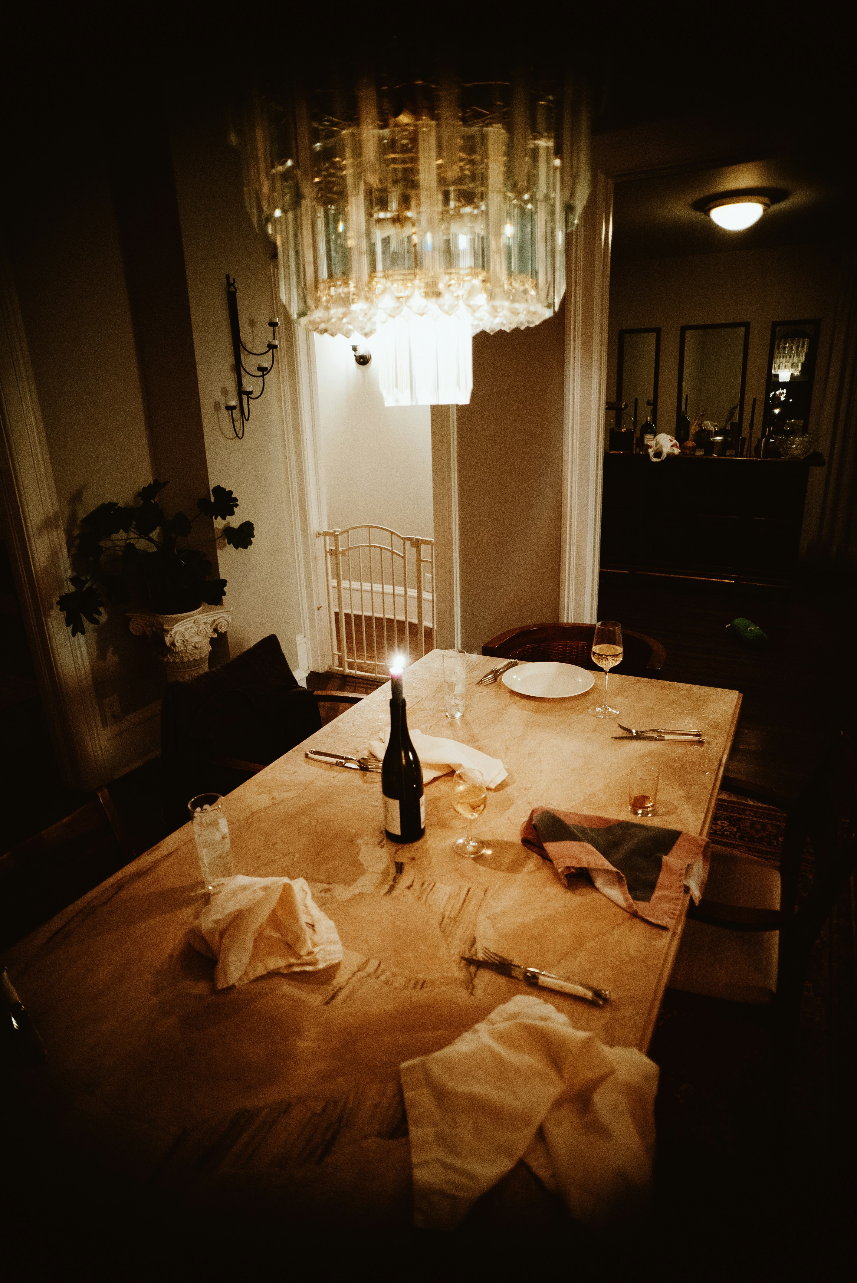Elegant table with wine and dinnerware